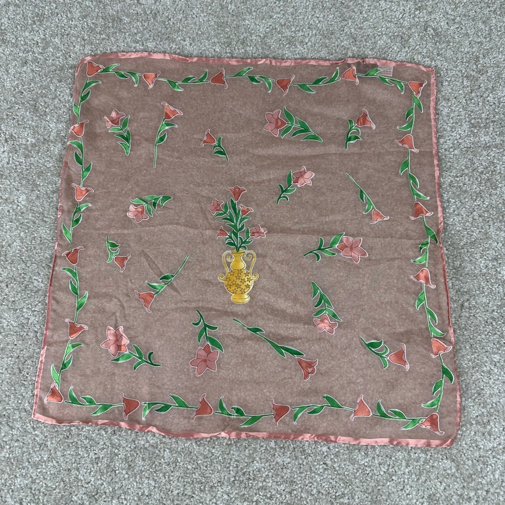 Museum Aldeas Cathedral Scarf Made‎ in Italy Silk Blend Floral Vase Mauve Pink